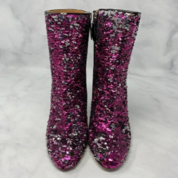 Paris Texas Pink Reversible Sequin Block Heel Ankle Booties Boho 6.5 - Picture 5 of 7